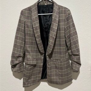 Womens Plaid Blazer - Brown Checkered